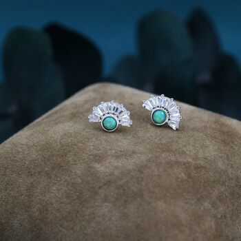 Green Opal Fan Stud Earrings In Sterling Silver, 5 of 11