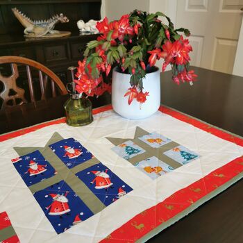 Christmas Table Runner With Gift Design In Reds, Greens, 9 of 9