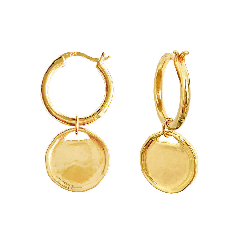 Gold Plated Coin Hoop Earrings By Koukla London