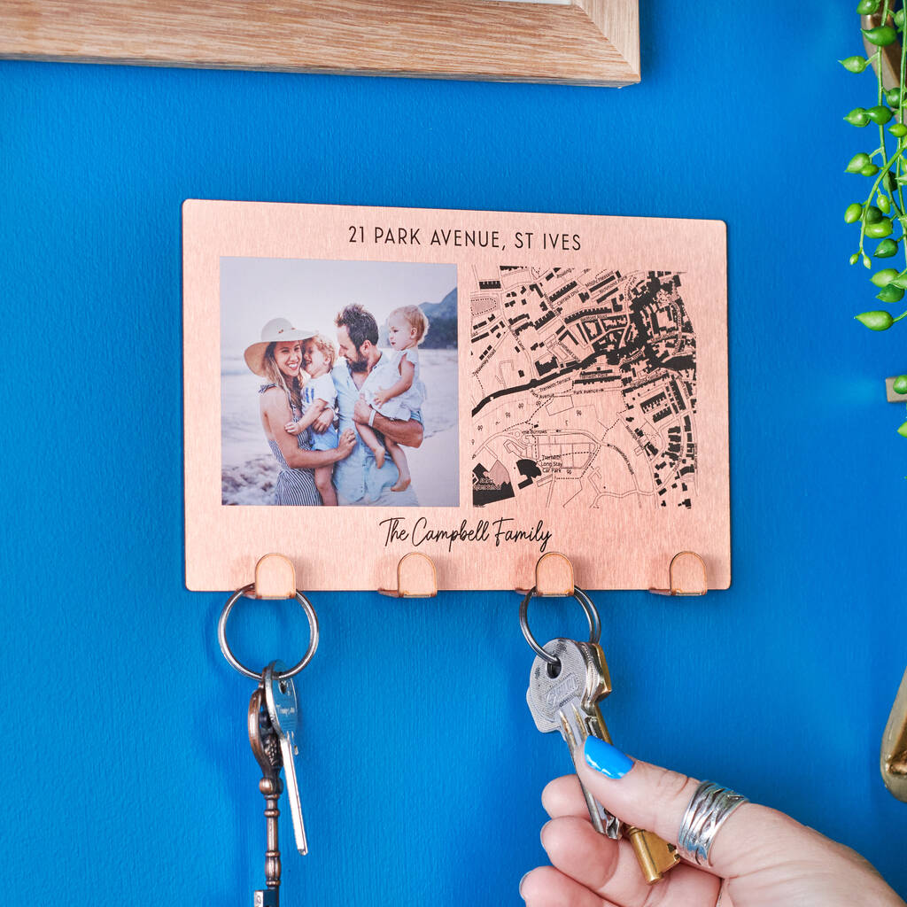 Personalised Family Map And Photo Key Hook, 1 of 4