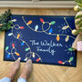 Personalised Navy Christmas Lights Family Doormat, thumbnail 2 of 4