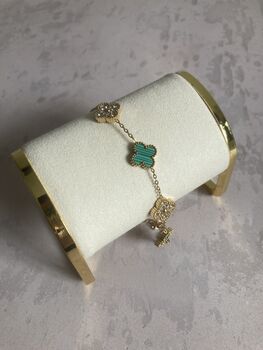 Double Sided 18 K Gold Plated Green Clover Bracelet, 2 of 5