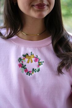 Mini Christmas Wreath Embroidered Sweater, 4 of 7