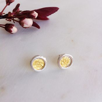 Silver And Gold Round Stud Earrings, 2 of 4