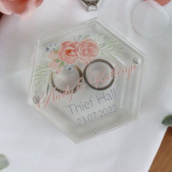 Hexagonal Acrylic Personalised Wedding Ring Box, 8 of 12