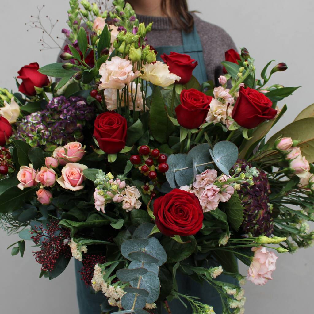 Mulled Wine Hand Tied Winter Fresh Flower Bouquet, 1 of 4