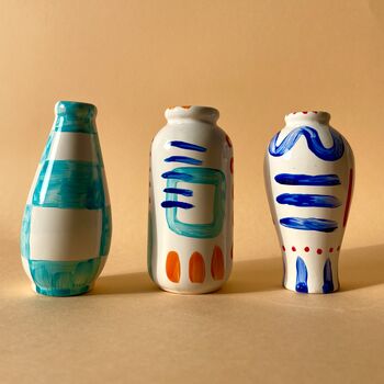 Set Of Three Hand Painted Strokes Stem Vases, 3 of 5