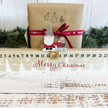 Wooden Santa Advent Christmas Countdown Ruler Red And White, 4 of 5