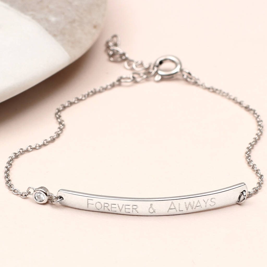 Personalised Sterling Silver And Cz Bar Bracelet By Hurleyburley