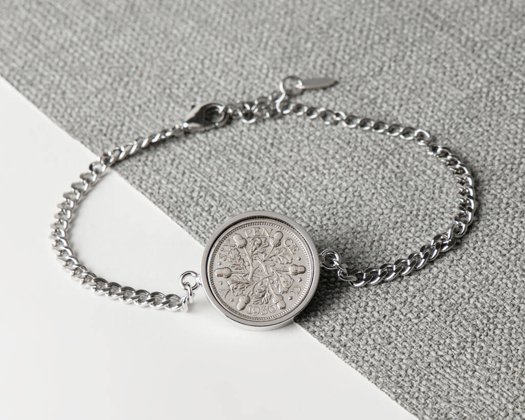 1936 90th Birthday Sixpence Coin Chain Bracelet, 1 of 5