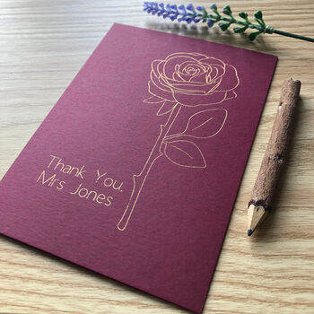 Personalised Rose Flower Thank You Teacher Gold Foil Card, 11 of 12