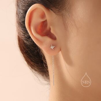 Extra Tiny Cz Starburst Threader Earrings, 4 of 9