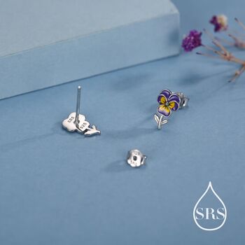 Pansy Enamel Stud Earrings In Sterling Silver, 2 of 11