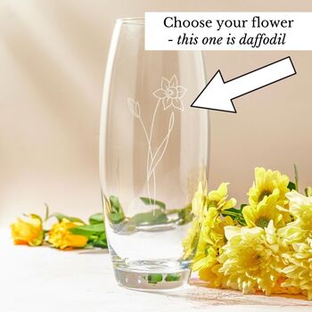 Engraved March Birth Flower 'Daffodil' Vase, 2 of 7