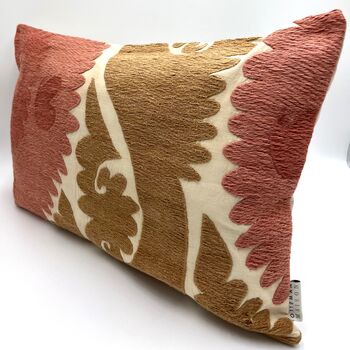 Pink And Green Embroidered Suzani Cushion Oblong, 2 of 9