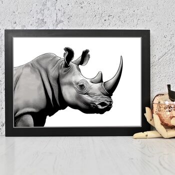 Black And White Rhinoceros Portrait Art Print, 2 of 2