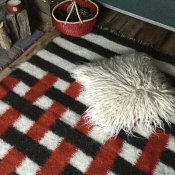 Handwoven Sheep Wool Rug Red And Black Stripes, 9 of 12