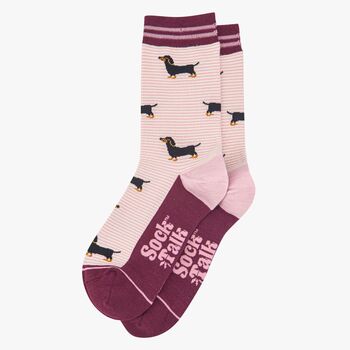 Sausage Dog Pinstripe Bamboo Ankle Socks Women's Berry Pink, 3 of 4