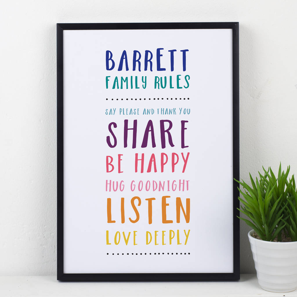 personalised family rules print by russet and gray