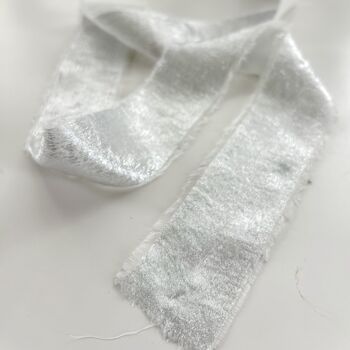 Chiffon Wedding Ribbon With Frayed Edge Silver 5m Roll, 6 of 6