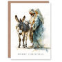 Mary Joseph And Donkey Watercolour Drawing Christmas Card, thumbnail 1 of 6