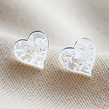 Sterling Silver Family Tree Heart Stud Earrings, 2 of 3