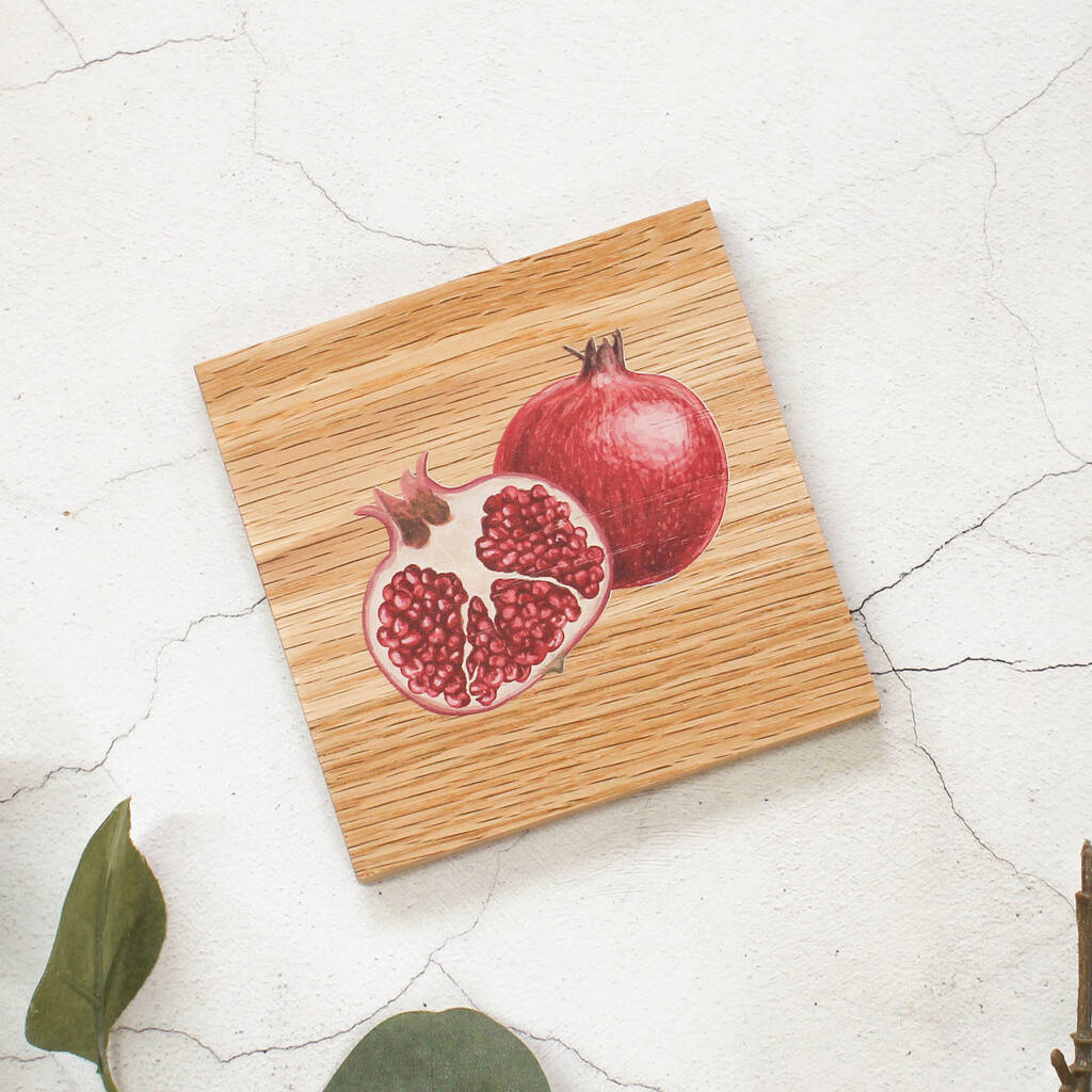 Oak Coaster, Pomegranate Design, 1 of 2
