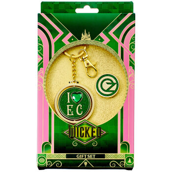 Wicked I Love Emerald City Keyring And Oz Logo Pin Badge Gift Set, 2 of 2