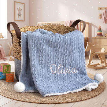 Personalised Dark Blue Knit Baby Blanket, 11 of 12