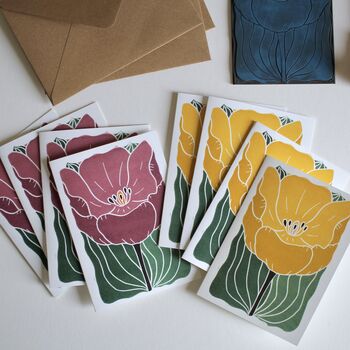 Tulip In Bloom Linocut Notecards Set Of Eight, 5 of 6