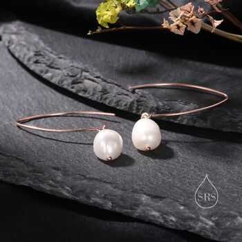 Genuine Baroque Pearl V Shape Long Drop Hook Earrings, 5 of 8