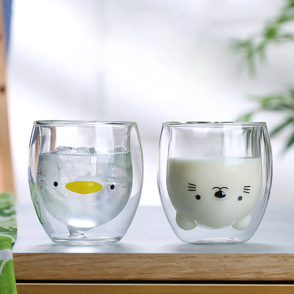 Cute Animal Double Wall Glass Cup By Mochi Mart