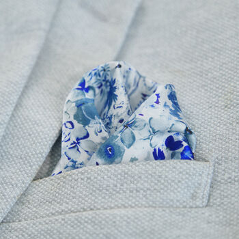 Ditsy Blue Silk Bow Tie, Pocket Square, Cufflinks, 7 of 8