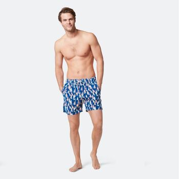 Father And Son Matching Blue And Coral Boat Swim Shorts, 4 of 8