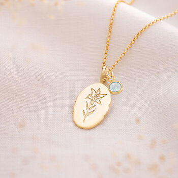 Birth Flower Oval Personalised Necklace, 3 of 12