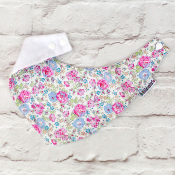 Baby Bib Pink Blue Roses By Liberty, 5 of 5
