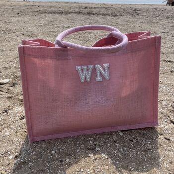 Personalised Pink Jute Patch Tote Bag, 2 of 6