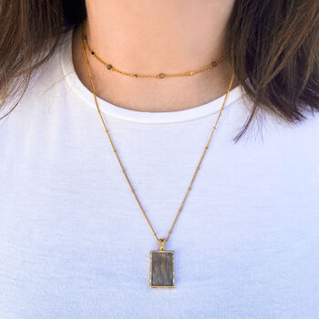 Gold Plated Labradorite Rectangle Pendant Necklace, 3 of 3