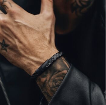 Men's Personalised Engraved Black Braided Leather Bracelet With Custom Engraving, Artisan Jewellery, 3 of 9