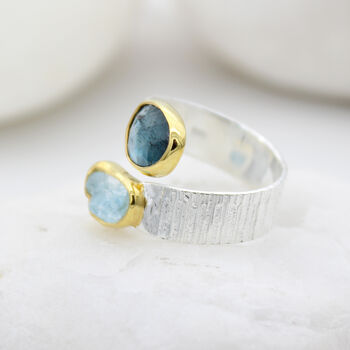 Aquamarine And Kyanite Gemstone Textured Silver Ring, 2 of 5
