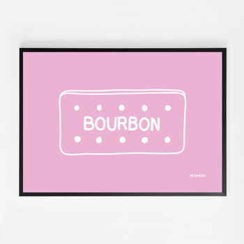 Custard Cream, Jammie Dodger, Bourbon And Digestive Biscuits Set Of Four Pink Prints, 8 of 10