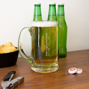 Personalised Vertical Name Etched Glass Tankard, 3 of 7