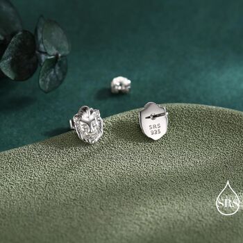 Lion Head Stud Earrings In Sterling Silver, 8 of 12
