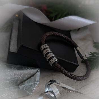 Mens Leather Bracelet With Personalised Rings, Birthday Gift For Him, 4 of 10