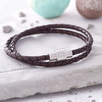 Mens Personalised Clasp Double Leather Bracelet, 3 of 6