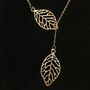 Gold Silver Plated Twin Double Tree Leaf Lariat, thumbnail 4 of 8