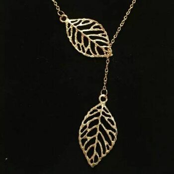 Gold Silver Plated Twin Double Tree Leaf Lariat, 4 of 8