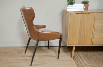 Vintage Faux Brown Leather Dining Chair, 2 of 12