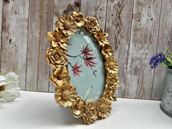Elegant Gold Oval Floral Photo Picture Frame Holder 4x6 15x10cm Portrait Size, 2 of 8