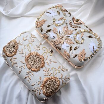 Kaira Ivory Silk Hand Embroidered Clutch, 3 of 4